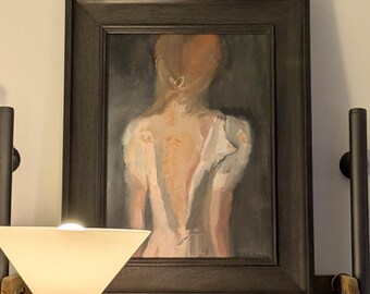 Belle - Ingelijst origineel olieverfschilderij, gesigneerd, impressionistisch, goddelijk vrouwelijk, olieverf op canvas, A3