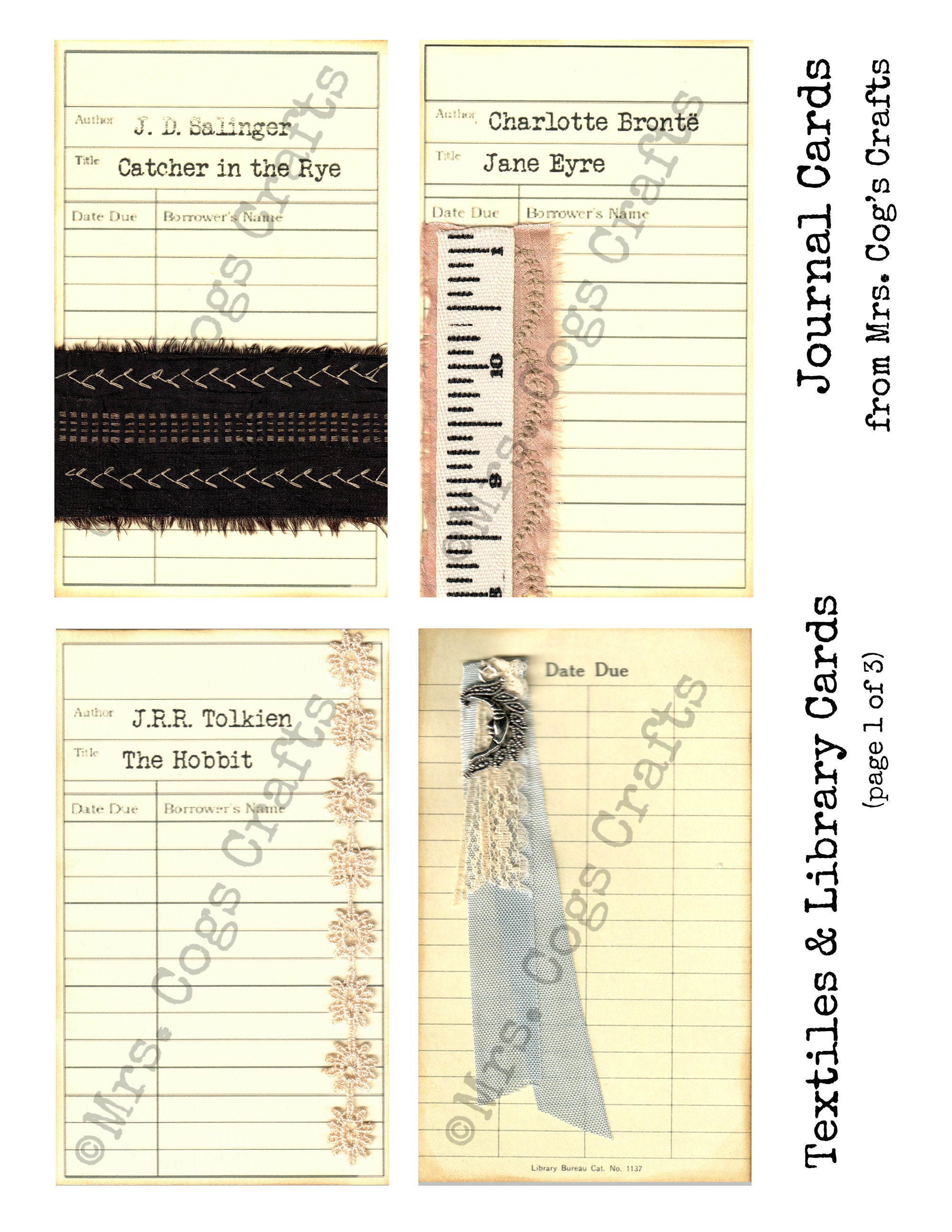 Textiles & Library Cards Digital Images Printable Index - Etsy