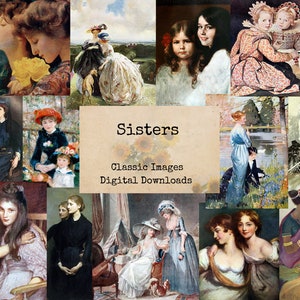 Sœurs - classiques numériques éphémères, images numériques, art vintage, téléchargement immédiat, collage numérique, art éphémère, images vintage
