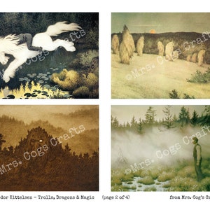 Theodor Kittelsen Trolls, Dragons & Magic, Printable Images, Ephemera Classics, Vintage Art, Instant Download, Digital Collage image 3
