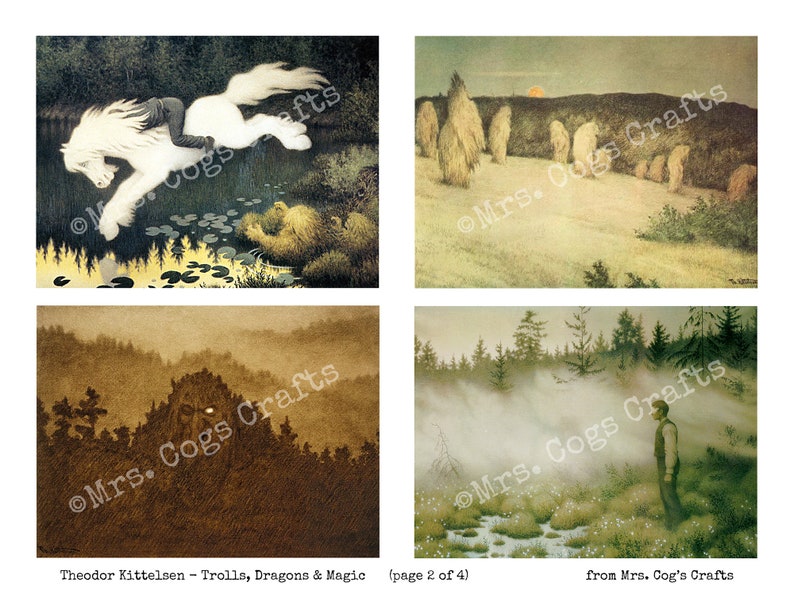 Theodor Kittelsen Trolls, Dragons & Magic, Printable Images, Ephemera Classics, Vintage Art, Instant Download, Digital Collage image 3