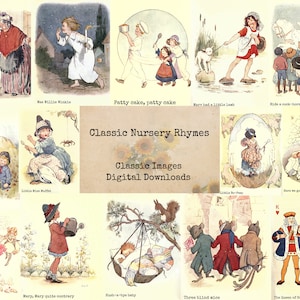 Classic Nursery Rhymes - Digital Ephemera, Printable Images, Vintage Art, Instant Download, Digital Collage, Art Ephemera, Children&#39;s Art