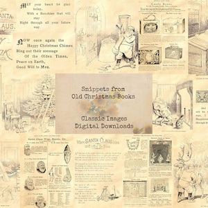 Snippets from Old Christmas Books - Printable Images, Vintage Art, Instant Download, Digital Collage, Ephemera Classics, Book Pages