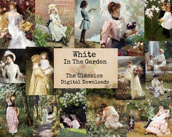 White In The Garden - Digital Ephemera Classics, Digital Images, Vintage Art, Instant Download, Digital Collage, Art Ephemera