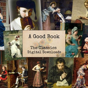 A Good Book - Digital Ephemera Classics, Digital Images, vintage Art, Instant Download, Digital Paper, Digital Collage, Art Ephemera