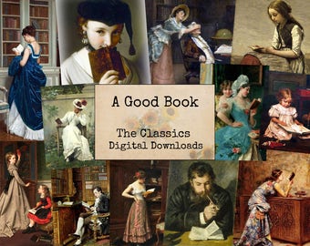 A Good Book - Digital Ephemera Classics, Digital Images, Vintage Art, Instant Download, Digital Paper, Digital Collage, Art Ephemera