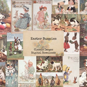 Conigli di Pasqua - Saluti, Cartoline D'epoca, Immagini Digitali, Schede Indice Stampabili, Download Istantaneo, Collage digitale, Cartoline di Pasqua