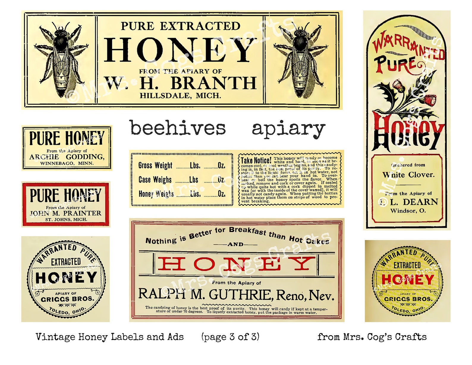 Vintage Honey Labels Canned Goods Ephemera Printable - Etsy