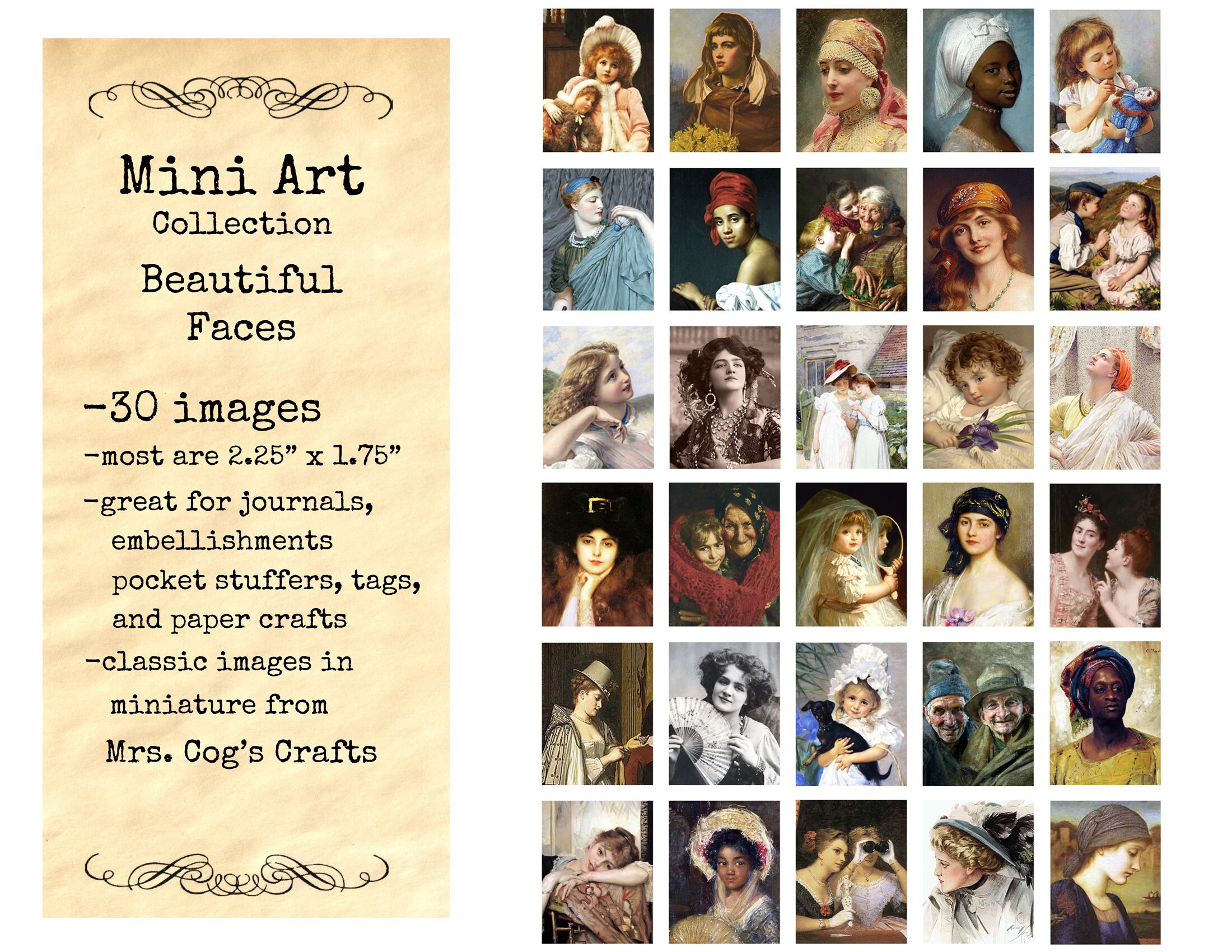 Mini Art Beautiful Faces Printable Images Digital - Etsy