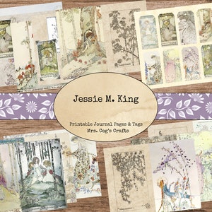 Jessie M. King Junk Journal Kit - Giornale stampabile, Immagini vintage, Carta stampabile, Diario d'arte, Giornale digitale, Tag stampabili