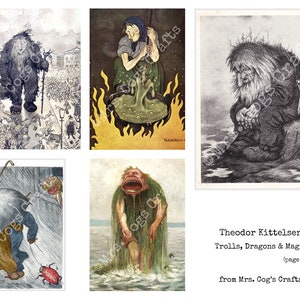 Theodor Kittelsen Trolls, Dragons & Magic, Printable Images, Ephemera Classics, Vintage Art, Instant Download, Digital Collage image 4