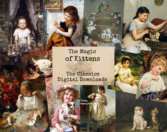 The Magic of Kittens - Digital Ephemera Classics, Digital Images, Vintage Art, Instant Download, Digital Paper, Digital Collage