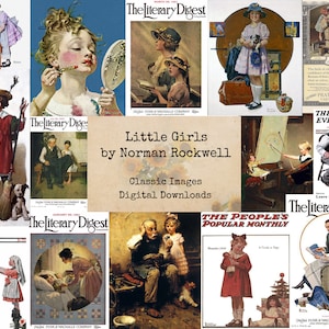 Little Girls - Norman Rockwell - Printable Illustrations, Ephemera, Digital Images, Instant Download, Digital Collage
