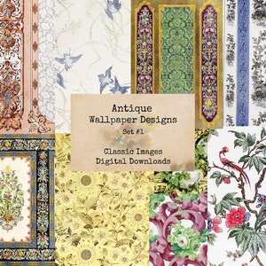Antique Wallpaper Set #1 - Printable Images, Instant Download, Digital Collage, Ephemera, Printable Wallpaper, Background, Embellishment