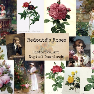 Redouté&#39;s Roses - Digital Ephemera, Digital Images, Vintage Art, Instant Download, Digital Paper, Digital Collage, Historical Images