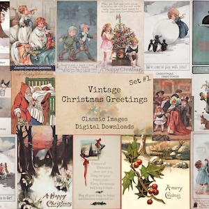 Felicitaciones de Navidad - Set #1 - Postales de vacaciones, imágenes digitales, tarjetas de índice imprimibles, descarga instantánea, collage digital, tarjetas de Navidad
