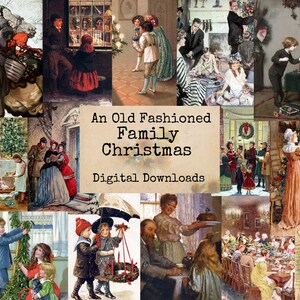 Eine altmodische Familie Weihnachten - digitale Ephemera Klassiker, digitale Bilder, Vintage-Kunst, digitale Kunst, Instant Download, Kunst Ephemera
