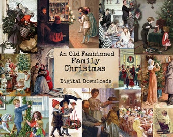 An Old Fashioned Family Christmas - Digital Ephemera Classics, Digital Images, Vintage Art, Digital Art, Instant Download, Art Ephemera