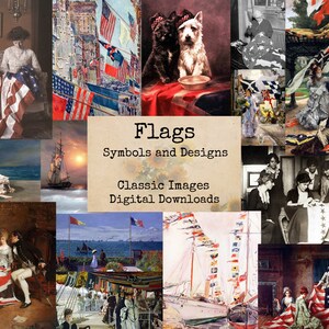 Drapeaux - Symboles et dessins, Digital Ephemera Classics, Digital Images, vintage Art, Instant Download, Digital Collage, Art Ephemera