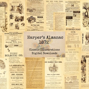 Harper&#39;s Almanac 1872 - Digital Ephemera Classics, Digital Images, Vintage Art, Instant Download, Digital Collage, Advertisements