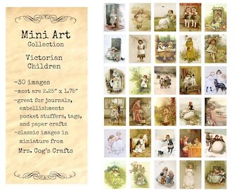 Mini Art - Victorian Children - Printable Images, Digital Download, Miniature Images, Vintage Images, Embellishments, Victorian Images