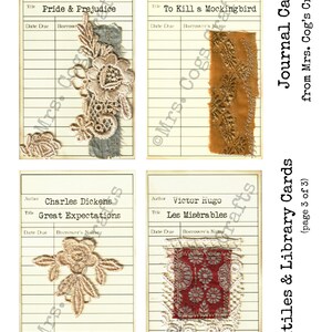 Textiles & Library Cards - Digital Images, Printable Index Cards ...