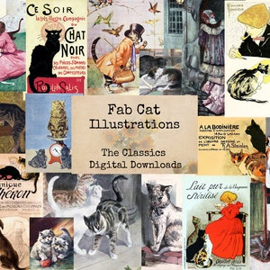 Fab Cat Illustrations - Digital Ephemera Classics, Digital Images, Vintage Art, Instant Download, Digital Collage, Art Ephemera