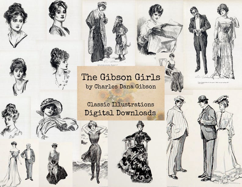 The Gibson Girls by Charles Dana Gibson, Digital Ephemera Classics, Printable Images, Vintage Art, Digital Art, Instant Download image 1