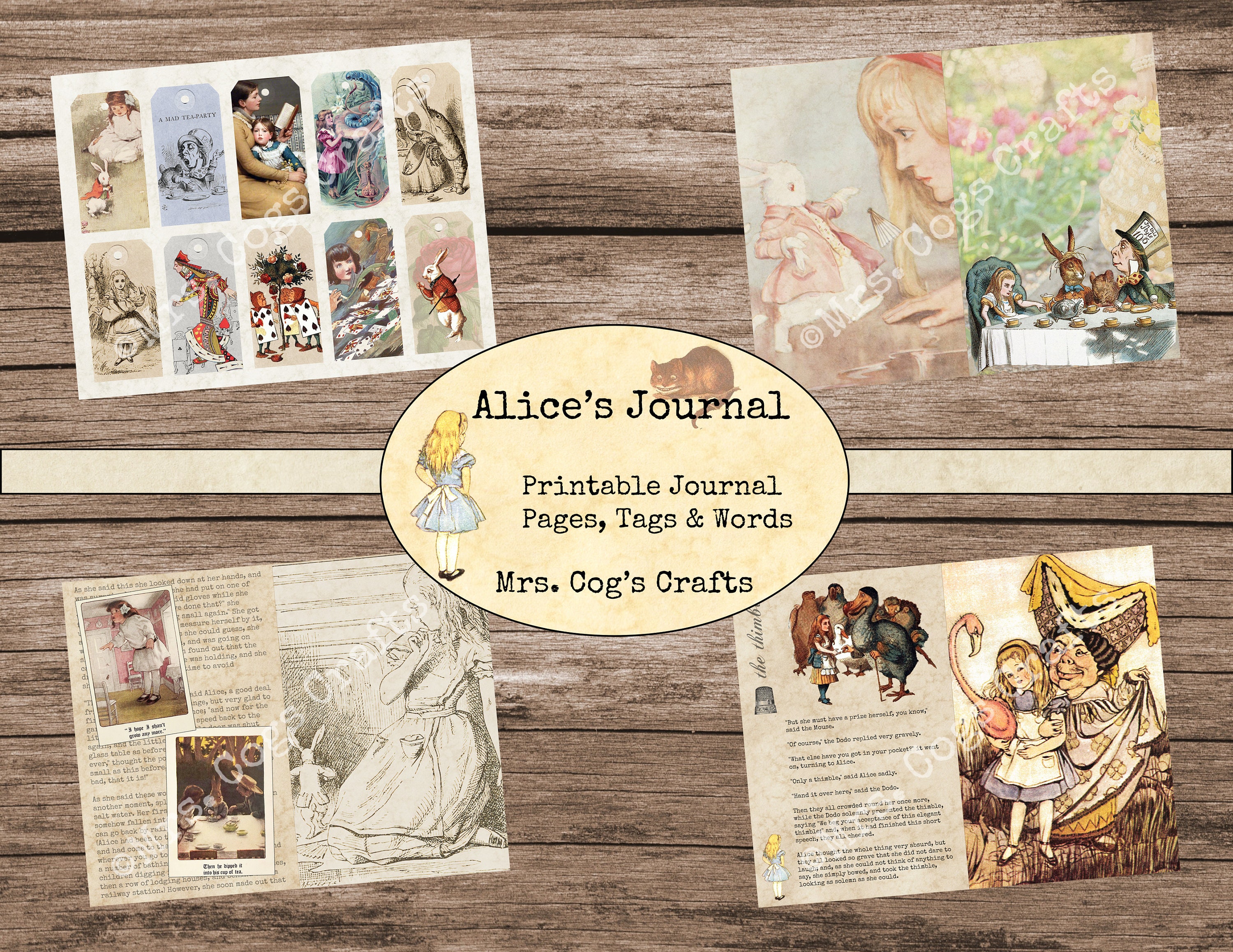 Alice's Journal - Junk Journal Kit - Printable Journal, Vintage Images ...