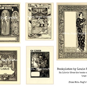 Bokexlibris av Louis Rhead - Ex Libris - Etiketter för tidskrifter och böcker - Utskrivbara bokexlibris, digitala bilder, vintagekonst, omedelbar nedladdning bild 5