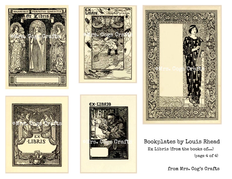 Bokexlibris av Louis Rhead - Ex Libris - Etiketter för tidskrifter och böcker - Utskrivbara bokexlibris, digitala bilder, vintagekonst, omedelbar nedladdning bild 5