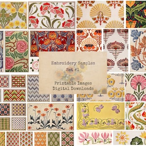 Embroidery Samples Set # 1 - Printable Stitching, Digital Images, Vintage Sewing, Instant Download, Digital Collage, Ephemera, Fussy Cut