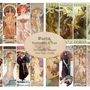 Alphons Mucha Bookmarks - Digital Ephemera Classics, Printable Images, Vintage Art, Instant Download, Digital Collage, Art Ephemera