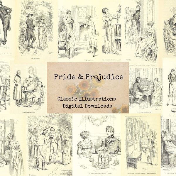 Pride & Prejudice -  Printable Images, Vintage Art, Instant Download, Digital Collage, Jane Austen, Ephemera Classics