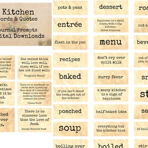 Kitchen Words & Sayings - Journal Prompts, Printable Words, Instant Download, Digital Collage, Art Ephemera, Printable Quotes