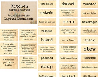 Kitchen Words & Sayings - Journal Prompts, Printable Words, Instant Download, Digital Collage, Art Ephemera, Printable Quotes