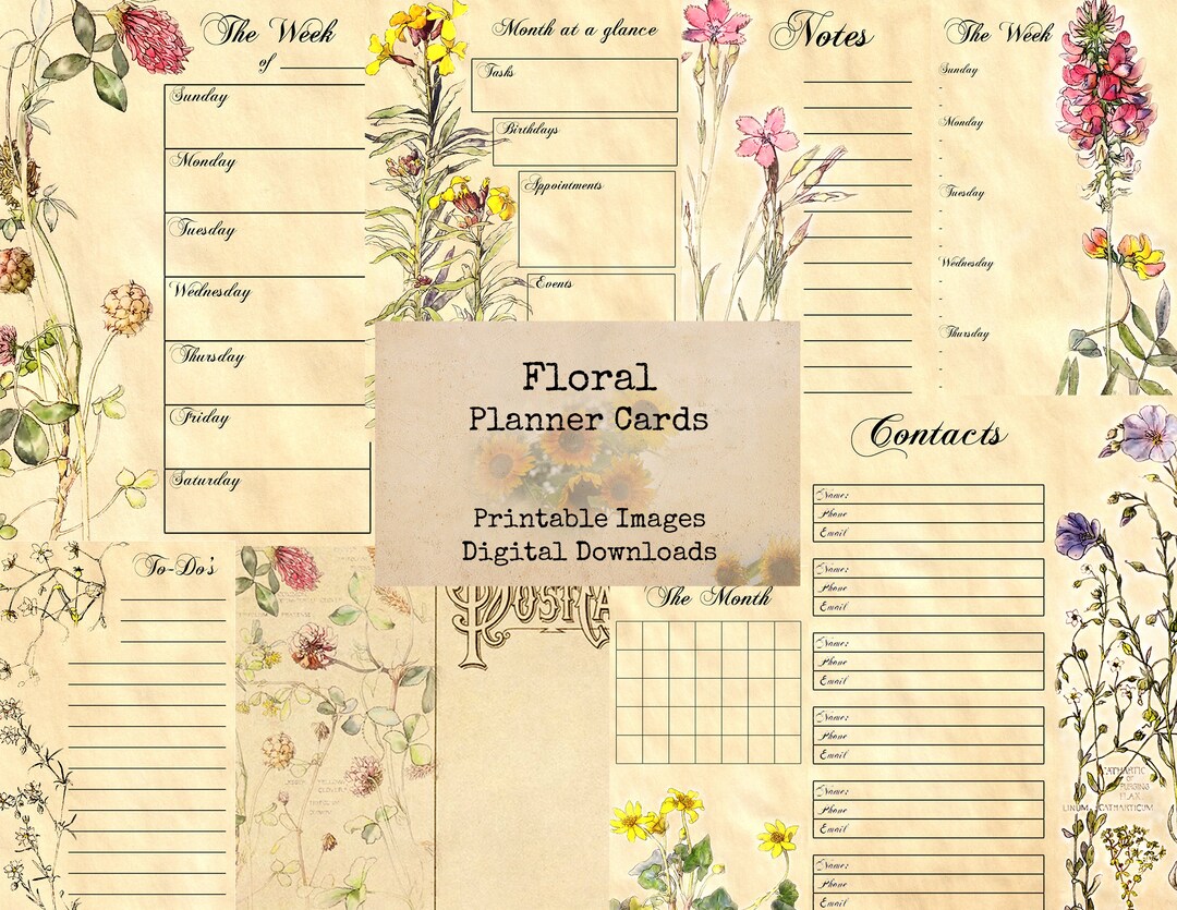 Floral Planner Cards - Journal Prompts, Printable Images, Instant ...