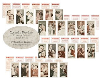 Tarjetas de películas clásicas - Imágenes imprimibles, Ephemera digital, Arte vintage, Descarga instantánea, Collage digital, Tarjetas de cigarrillos, Tarjetas de té