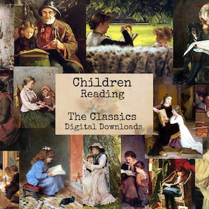 Children Reading - Digital Ephemera Classics, Digital Images, Vintage Art, Instant Download, Digital Collage, Art Ephemera