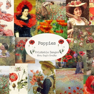 Amapolas - Imágenes imprimibles, efímeras digitales, arte vintage, descarga instantánea, papel digital, collage digital