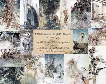 A Midsummer Night's Dream - een komedie van William Shakespeare, Digital Ephemera, Digital Images, Vintage Art, Digital Art, Instant Download