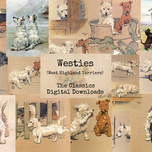 Westies - Digital Ephemera Classics, Digital Images, vintage Art, Instant Download, Digital Collage, Art Ephemera