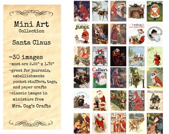 Mini Art - Santa Claus , Printable Images, Digital Download, Miniature Images, Collage Sheet, Vintage Images, Embellishments, Christmas