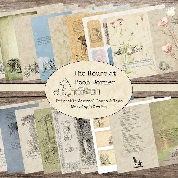 The House at Pooh Corner Journal Pages - Paper Pack, Afdrukbare Journal Pages, Pooh Bear, Digital Journal, Vintage Images, Winnie de Poeh