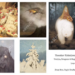 Theodor Kittelsen Trolls, Dragons & Magic, Printable Images, Ephemera Classics, Vintage Art, Instant Download, Digital Collage image 2