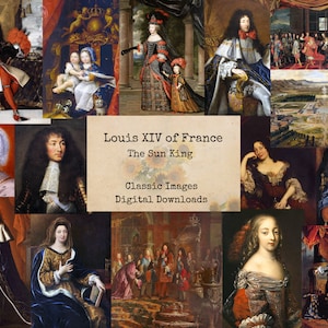 Le Roi Soleil, Louis XIV - Images imprimables, Art vintage, Téléchargement instantané, Collage numérique, Éphéméride, Versailles, Louis XIV de France