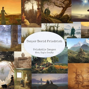 Casper David Friedrich - Imágenes imprimibles, Ephemera digital, Arte vintage, Descarga instantánea, Papel digital, Collage digital