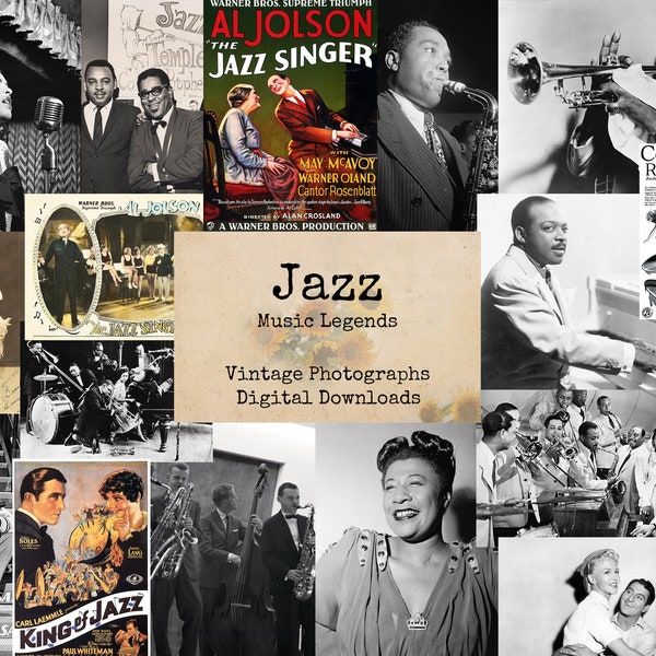 Jazz - Music Legends - Digital Ephemera, Printable Images, Vintage Photos, Instant Download, Digital Collage. Classic Photos