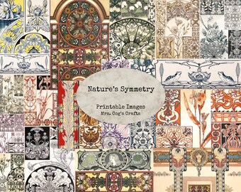 Nature's Symmetry - Printable Images, Digital Ephemera, Vintage Art, Instant Download, Digital Paper, Digital Collage, Flower Illustrations