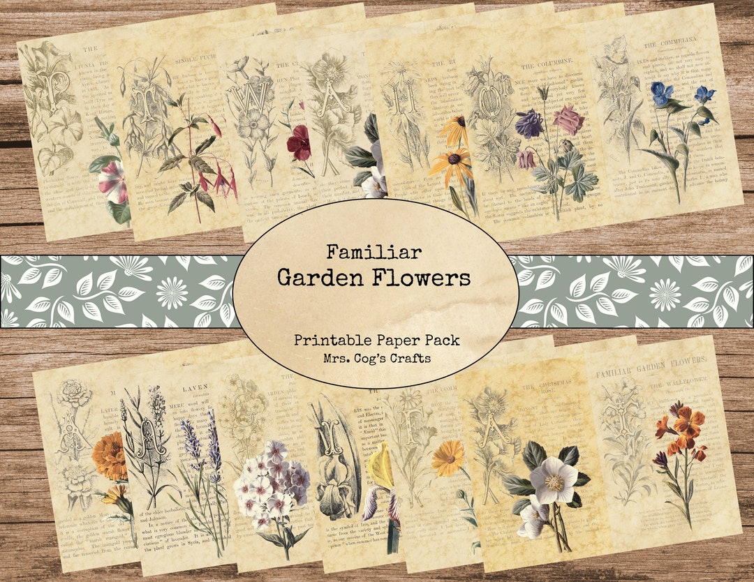 Familiar Garden Flowers - Junk Journal Pages - Paper Pack, Printable ...